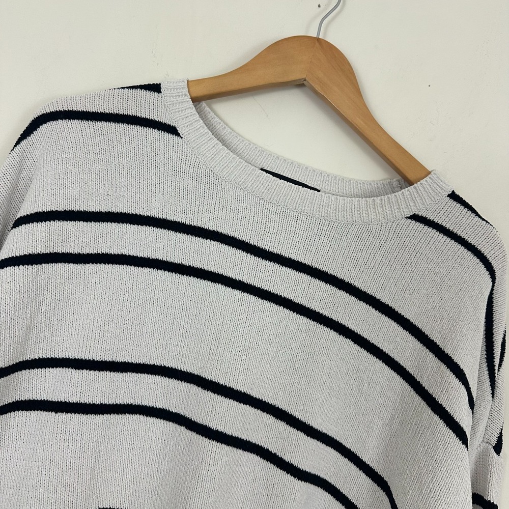 Sanctuary Oversized Sweater Gray Black Striped Side Slit CW0745MNB Womens Medium